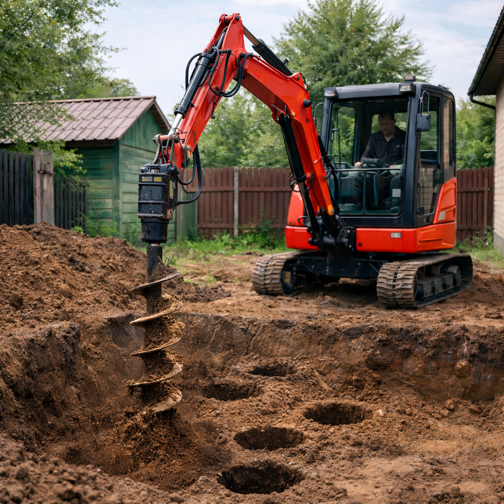 Бурение свай мини-экскаватором